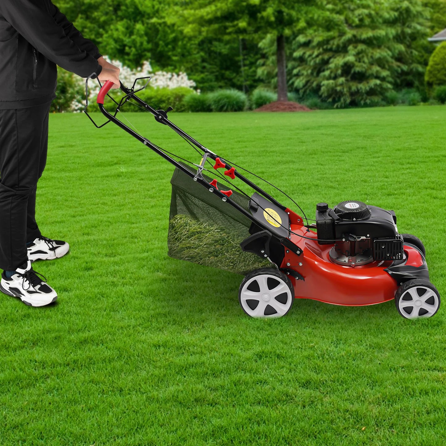 CNCEST 4-Stroke Petrol Lawn Mower Self Propelled 3-In-1 With Bag