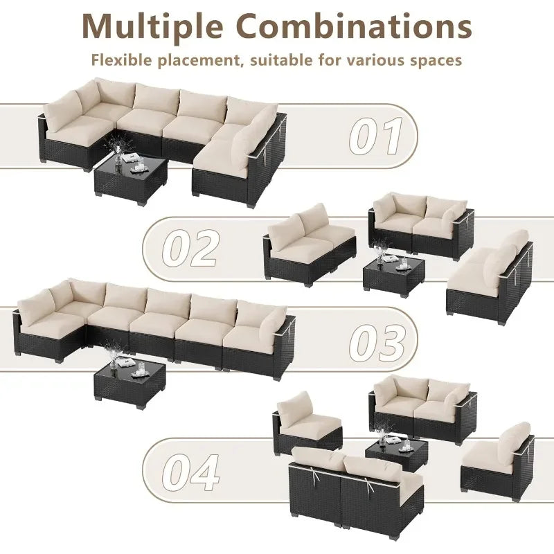 LOUVIXA 7 Piece Outdoor Patio Furniture Set, Outdoor Sectional Sofa, Wicker Rattan Patio Furniture, Patio Conversation Set