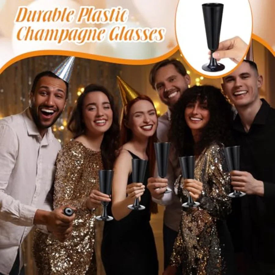 Pack Black Champagne Flutes Bulk Plastic Disposable Champagne Glasses 5.5 oz Plastic Mimosa Glasses Wedding Cocktail Cups for E