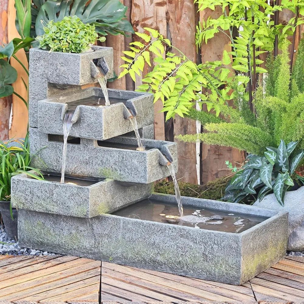 Tankana Tiered Water Fountain For Outdoor Garden With LED