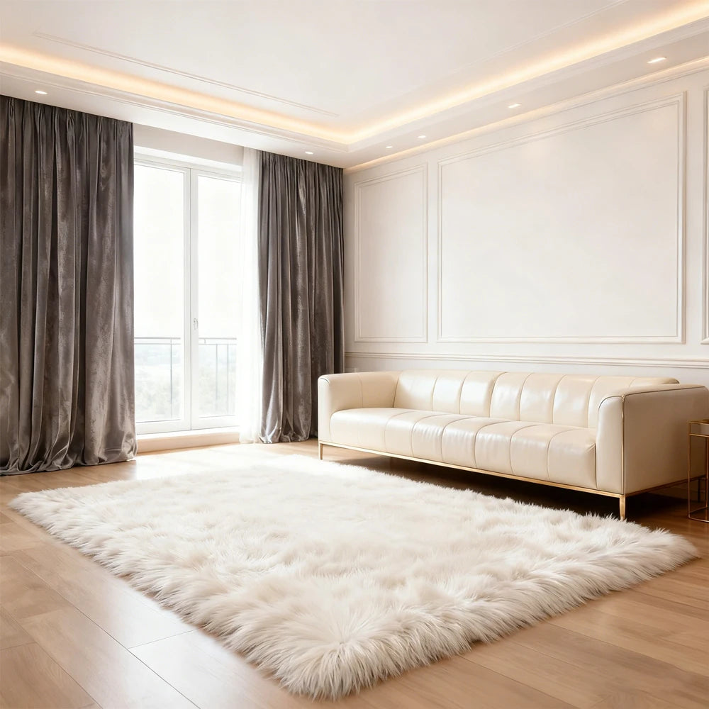 Shaggy Faux Fur Area Rug Machine Washable For Living Room And Bedroom