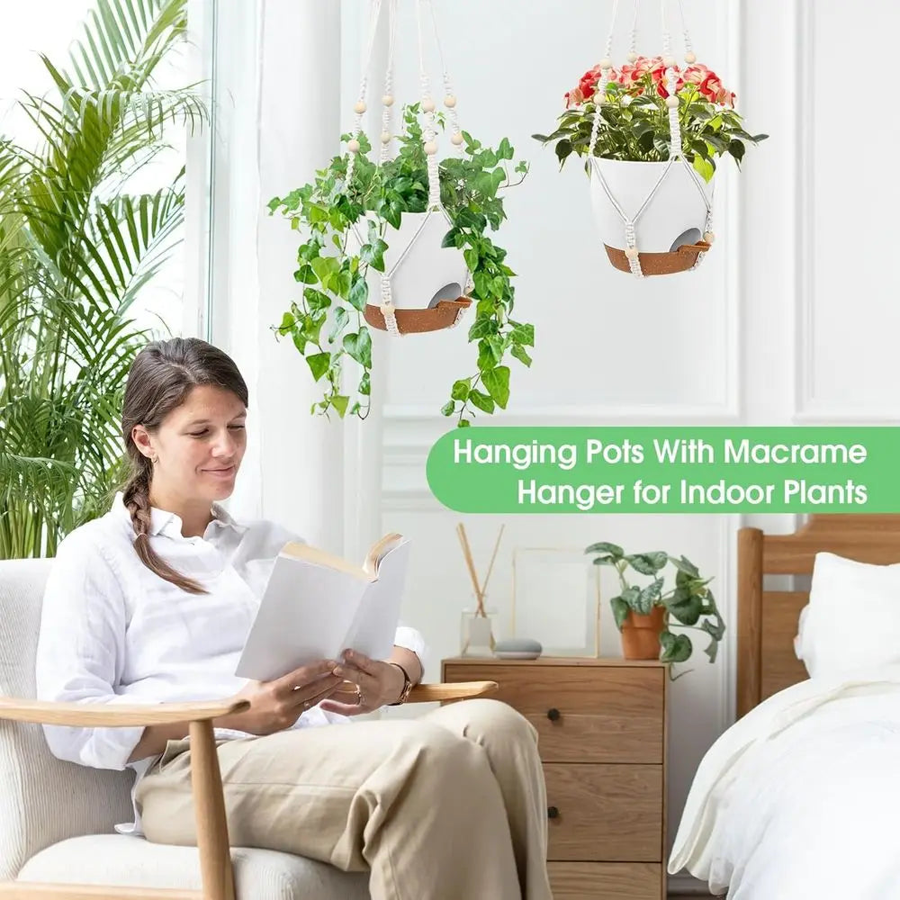 Self Watering Hanging Planters Indoor Outdoor With Drainage 2 Pack