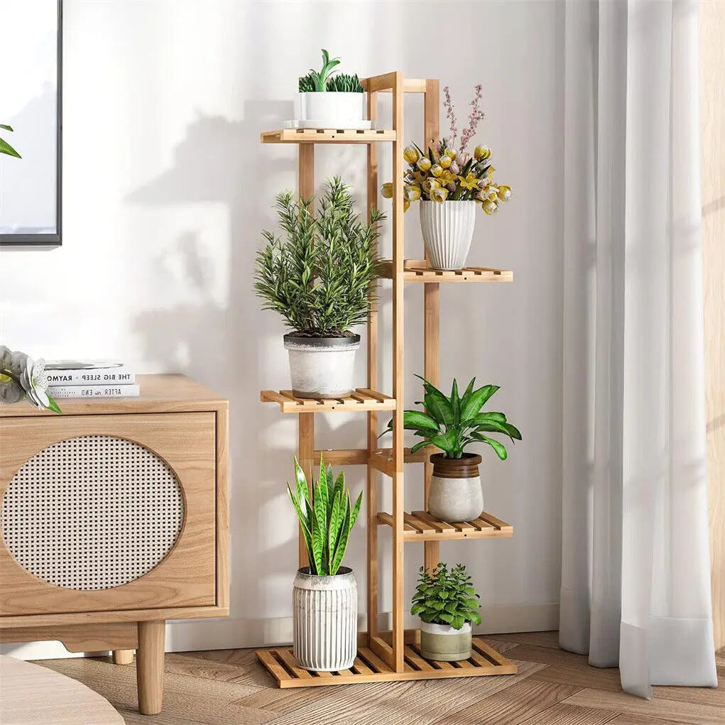 Bamboo Plant Stand Tall  Flower Stand Storage Display Rack for Indoor Outdoor
