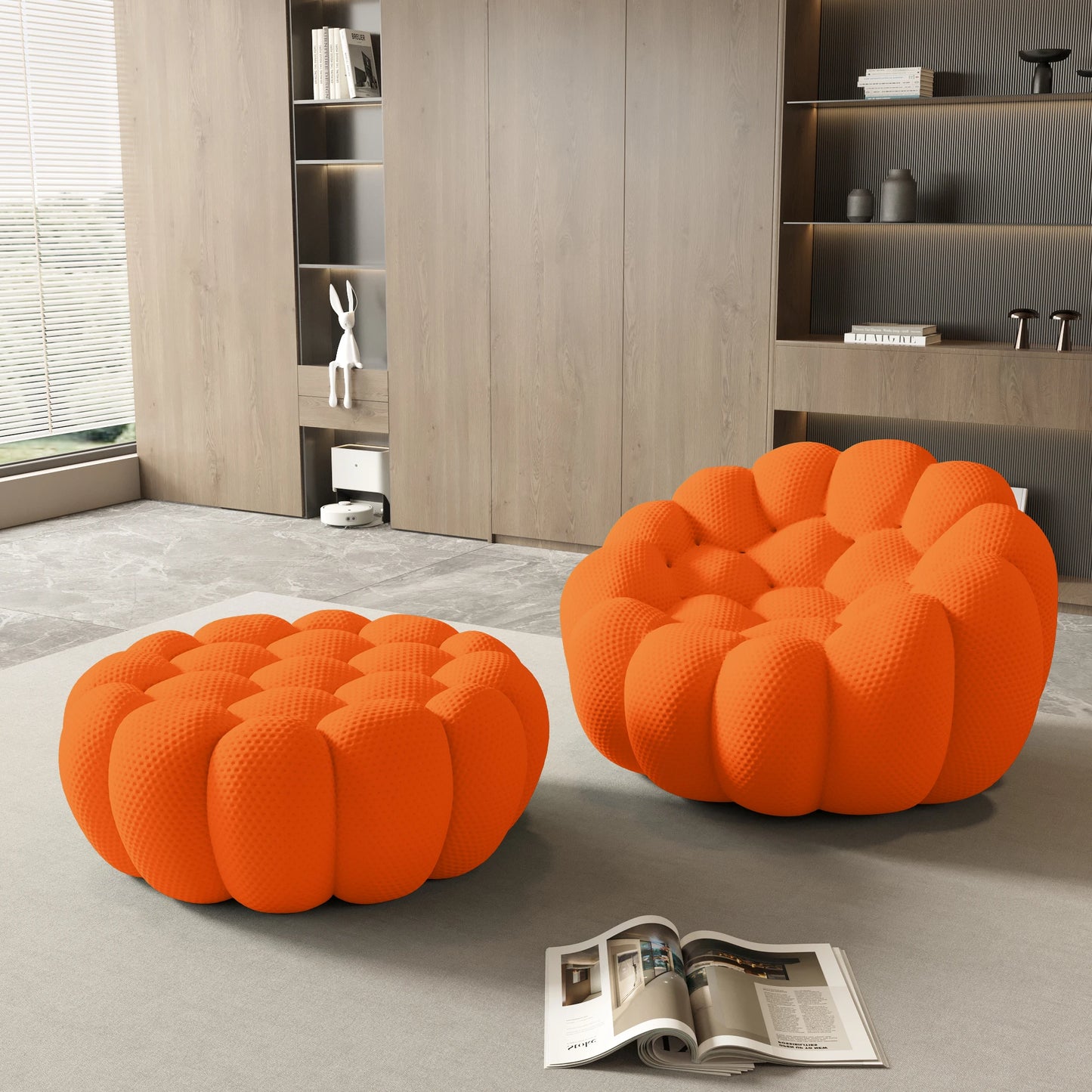 Sdorens Modern Curved Boneless Sofa with Ottoman 3D Honeycomb Mesh Fabric Lazy Floor Chair Living Roon Sets No Assembly Required