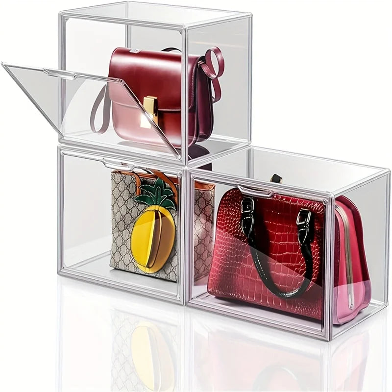 Purse Organizer In Clear Acrylic Display Case With Magnetic Door
