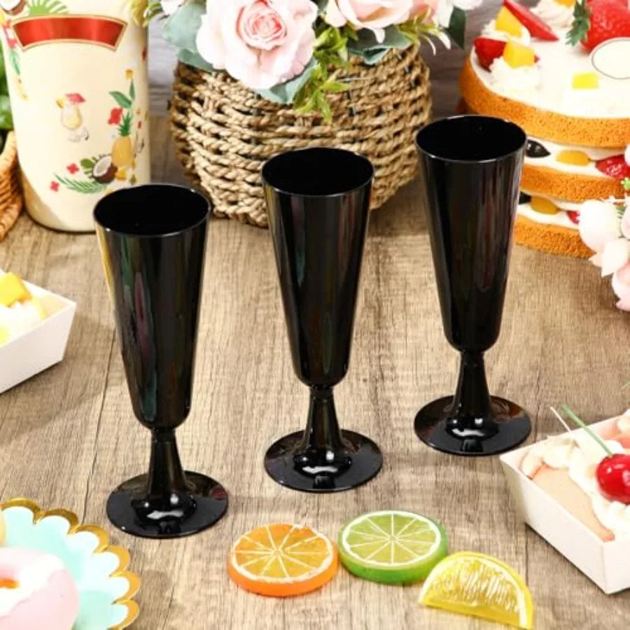 Pack Black Champagne Flutes Bulk Plastic Disposable Champagne Glasses 5.5 oz Plastic Mimosa Glasses Wedding Cocktail Cups for E