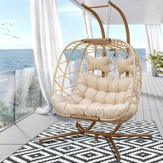 BlueXYard Hanging Egg Chair With Stand Wicker Patio Lounge