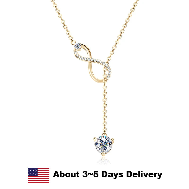 Sterling Silver Infinity Necklace 925 Moissanite Y Shape Pendant