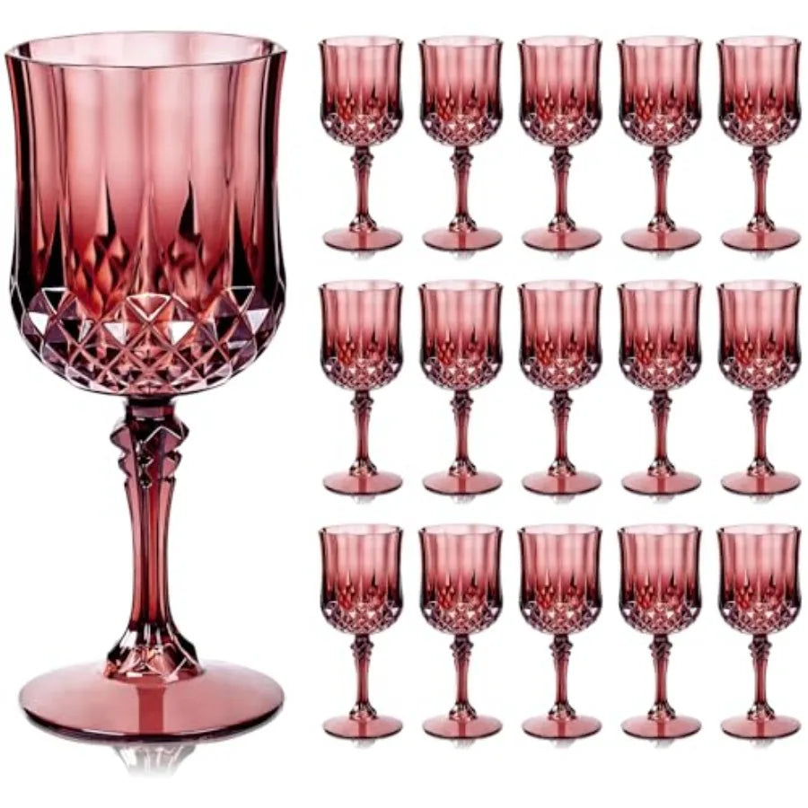 24PCS Blue Plastic Wine Glasses - 7 Oz Plastic Goblets for Party - Blue Vintage Drinking Glasses - Disposable Water Goblets Set