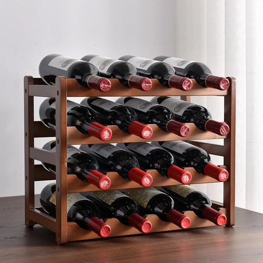 16 Bottle Wooden Wine Rack,4 Tier Free Standing Wine Storage Holder,Retro Minimalist Style Home Decorations Wine Display Shelves for Cabinet,Cupboard,Countertop