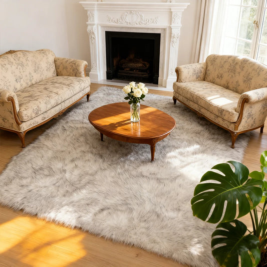 Shaggy Faux Fur Area Rug Machine Washable For Living Room And Bedroom