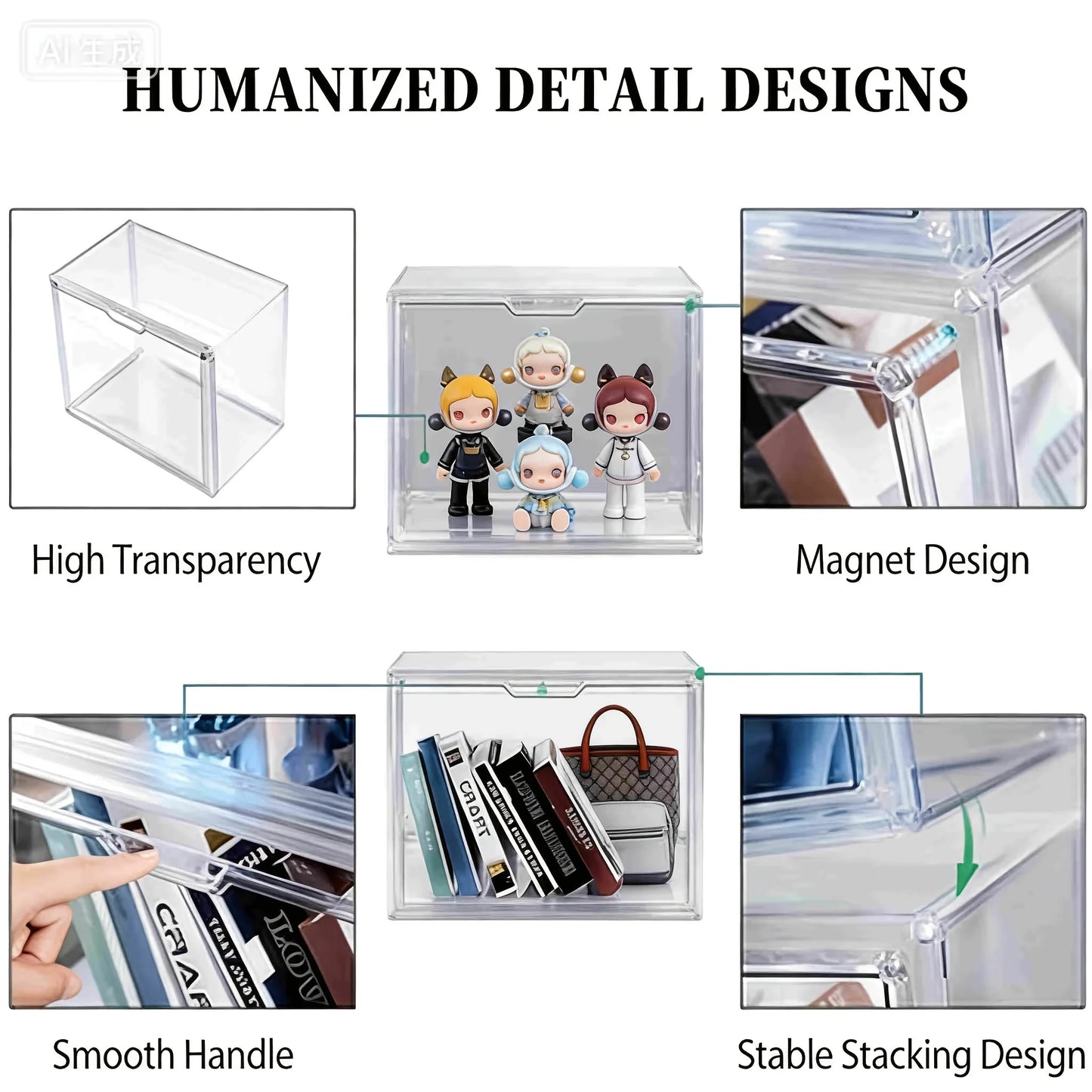 Purse Organizer In Clear Acrylic Display Case With Magnetic Door