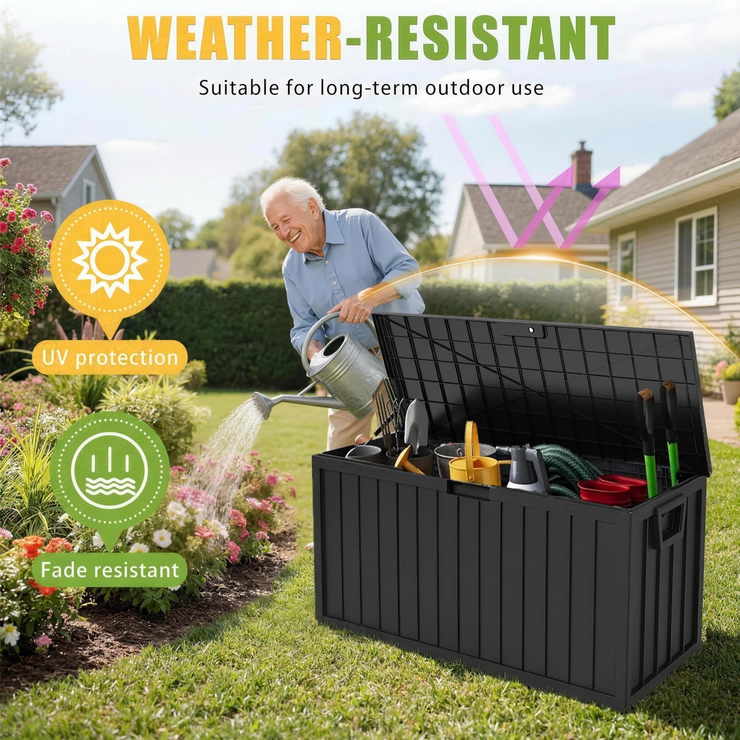 Outdoor Deck Box With Lockable Lid And Heavy Duty Hinges