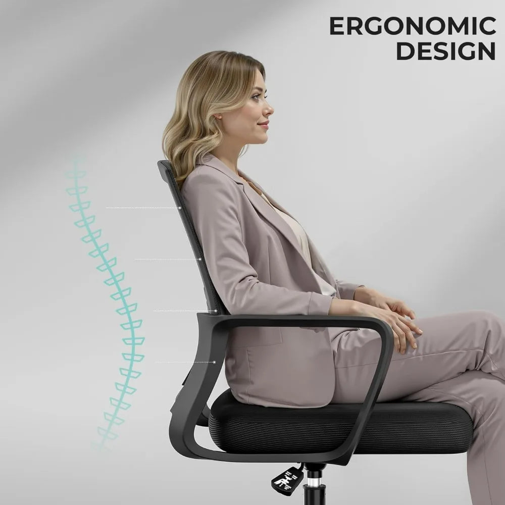 SUKIDA Mid-Back Upholstery Mesh Office Chair Black Height-Adjustable Armrests Executive Desk Computer Task Chair For Home Office