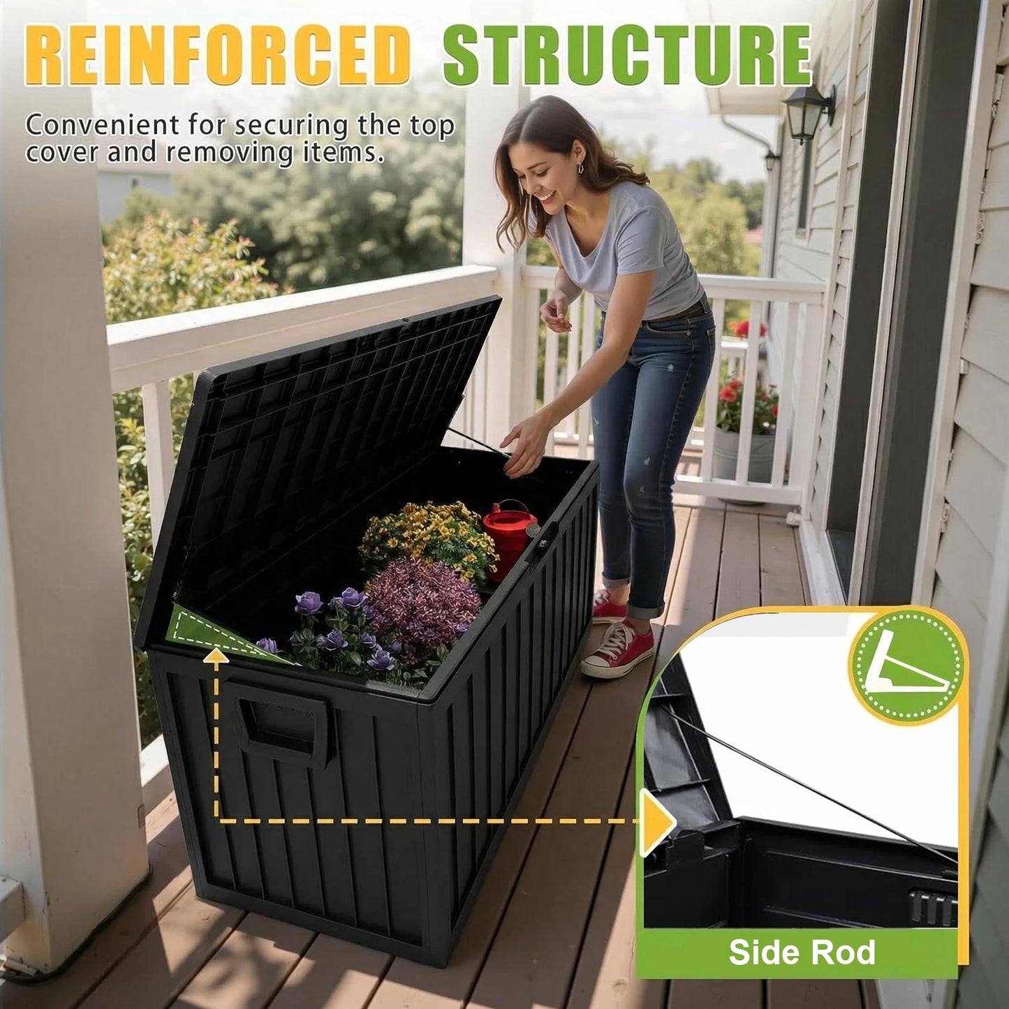 Outdoor Deck Box With Lockable Lid And Heavy Duty Hinges