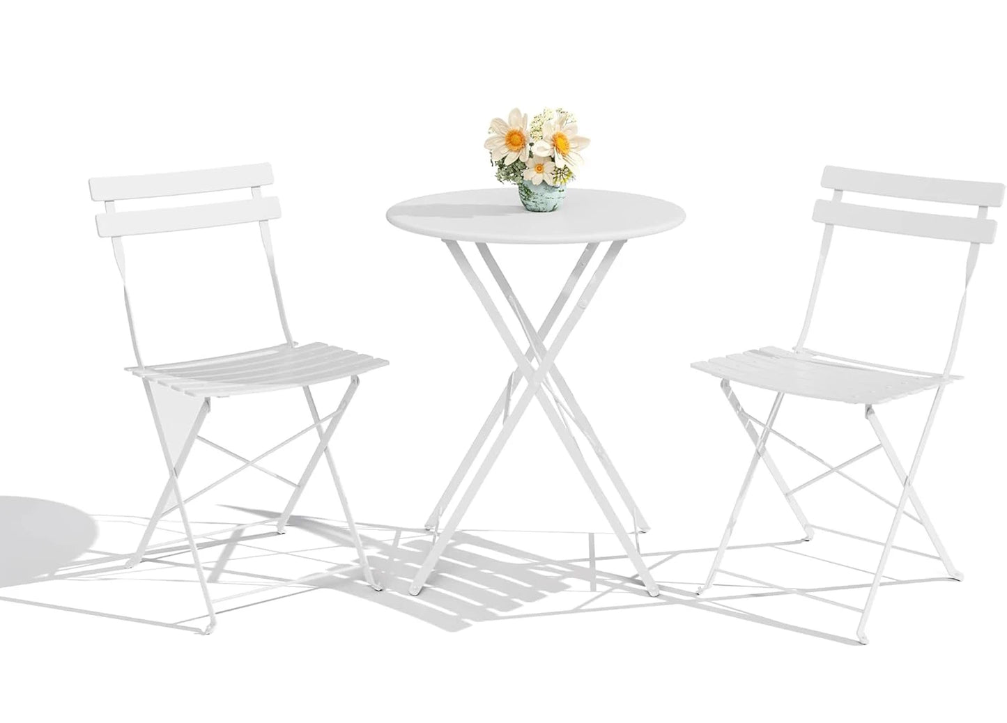 3Pcs Patio Bistro Set, Metal Frame Space-Saving Folding Bistro Table and Chairs Outdoor Furniture Set for Yard Garden Balcony