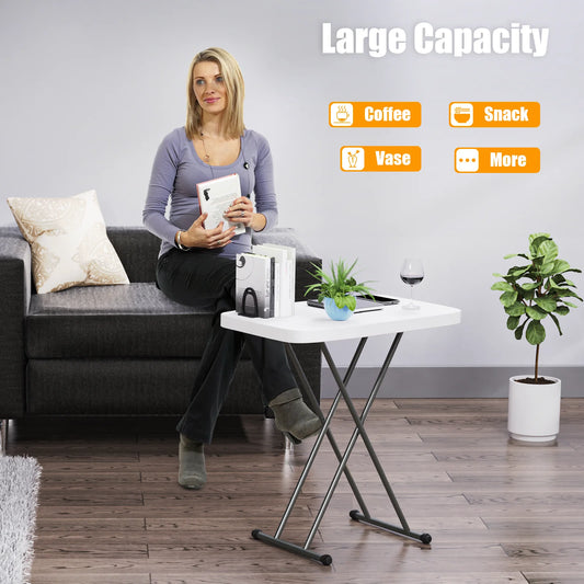 Adjustable Folding Table, 30x20 TV Tray Commercial Grade Laptop Desk Camp Picnic Table for Indoor Outdoor Use, White