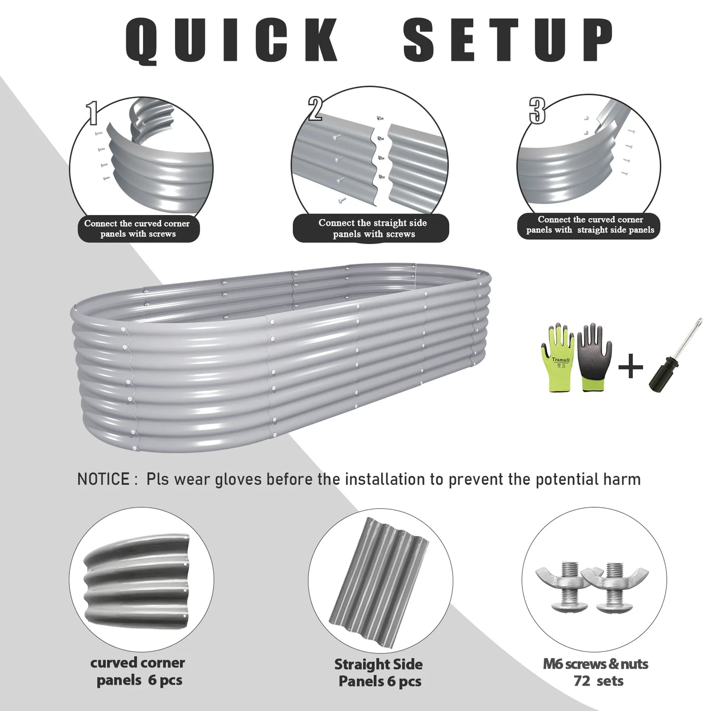 Tramull Galvanized Raised Garden Bed Kit Oval Planter Box
