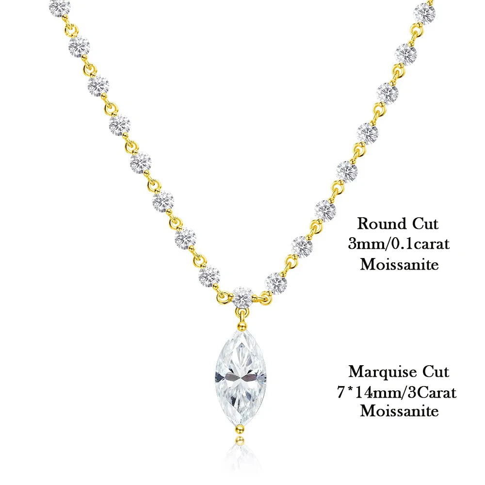 925 Sterling Silver Moissanite Tennis Necklace With Marquise Pendant