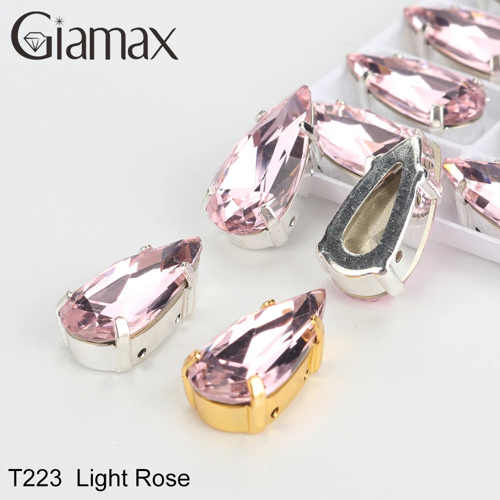 Giamax Tear Drop Glass Crystal Sewing Stone Sew on Rhinestones Gold Silver Claw Rhinestones For Garment Clothes Bags