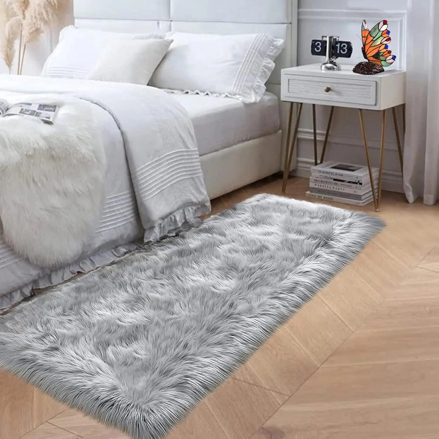 Shaggy Faux Fur Area Rug Machine Washable For Living Room And Bedroom