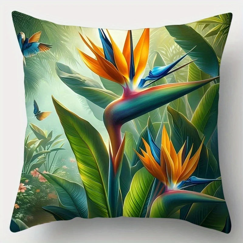 Tropical Flower Velvet Pillow Covers Set of 4 Polyester Cushions