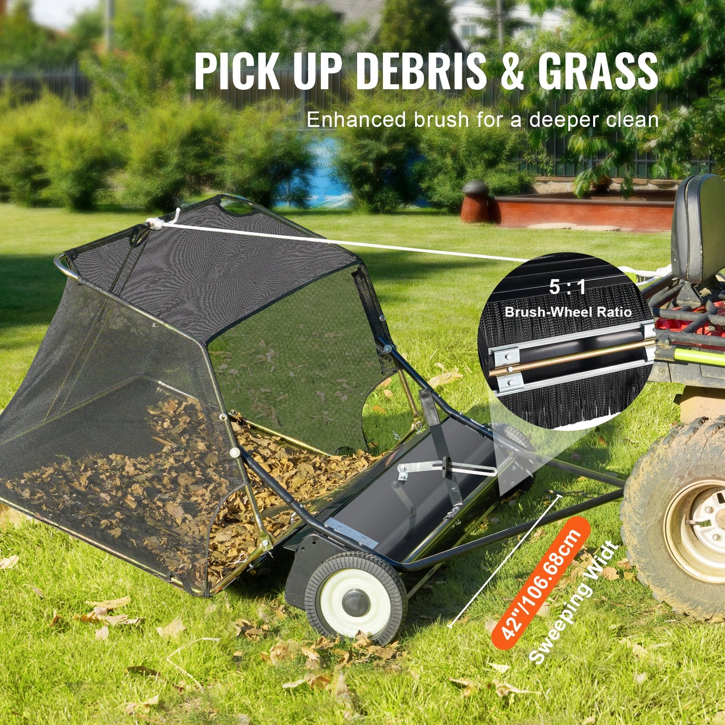 SucceBuy Heavy Duty Lawn Sweeper Tow Behind 12 Cu Ft