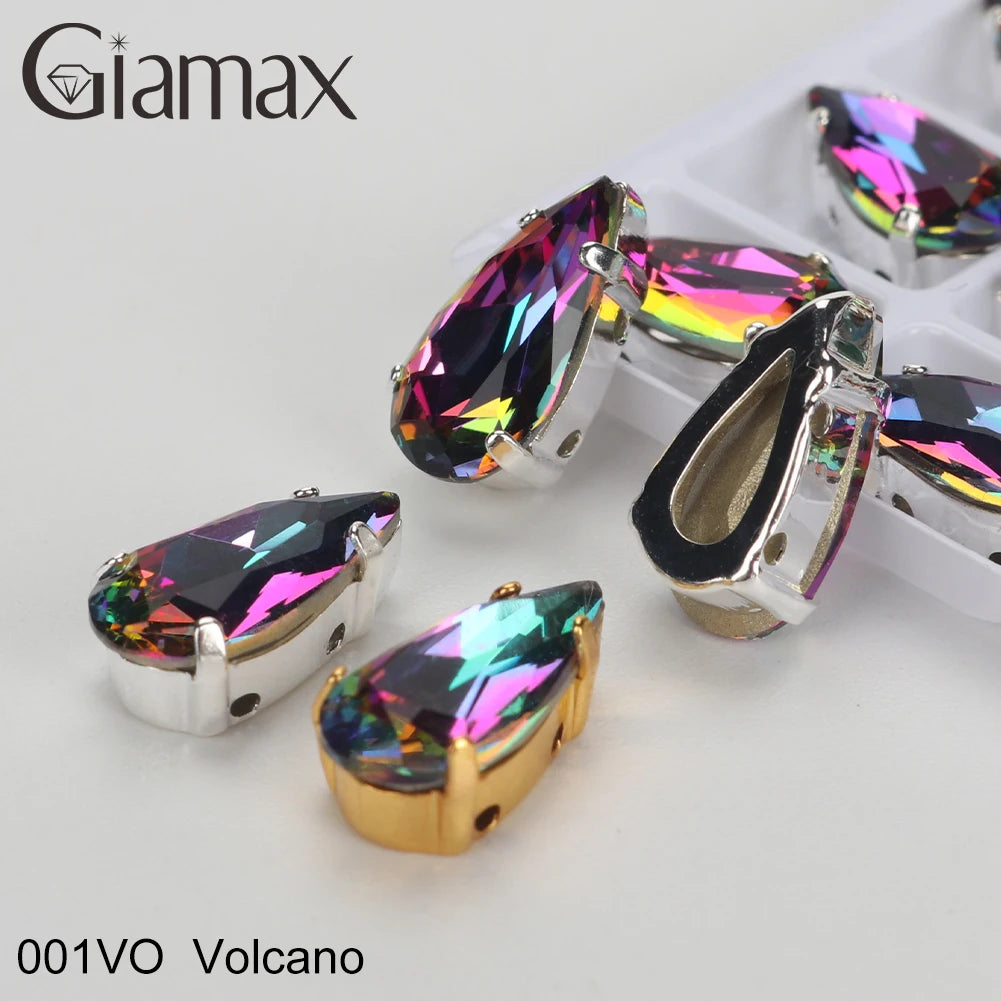 Giamax Tear Drop Glass Crystal Sewing Stone Sew on Rhinestones Gold Silver Claw Rhinestones For Garment Clothes Bags