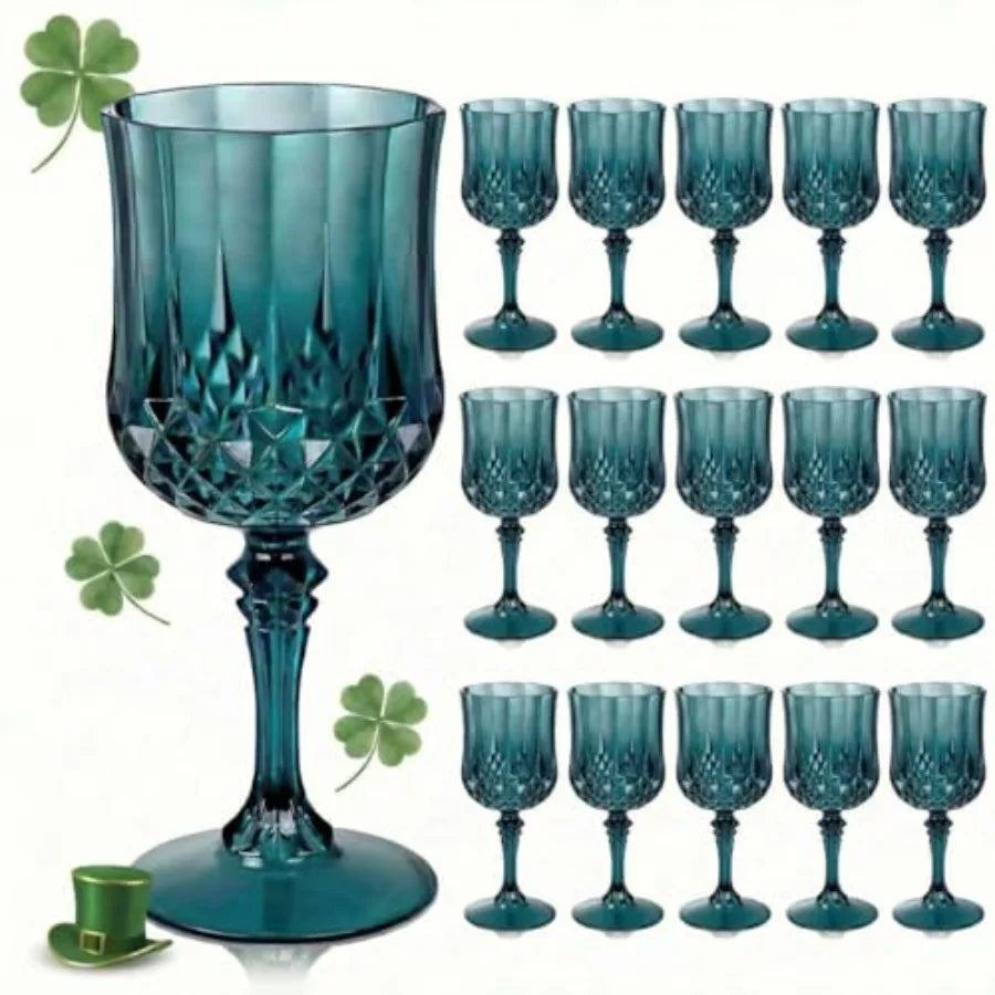 24PCS Blue Plastic Wine Glasses - 7 Oz Plastic Goblets for Party - Blue Vintage Drinking Glasses - Disposable Water Goblets Set