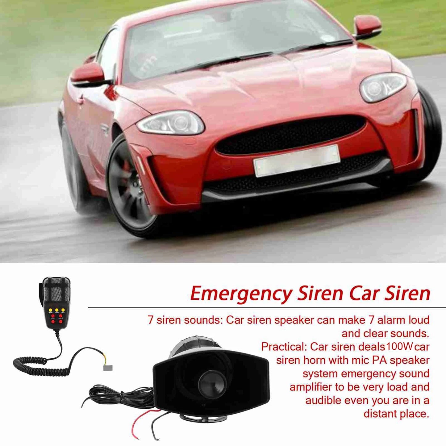 KKMOON Car Siren Speaker With 7 Siren Sounds PA System 12V 100W