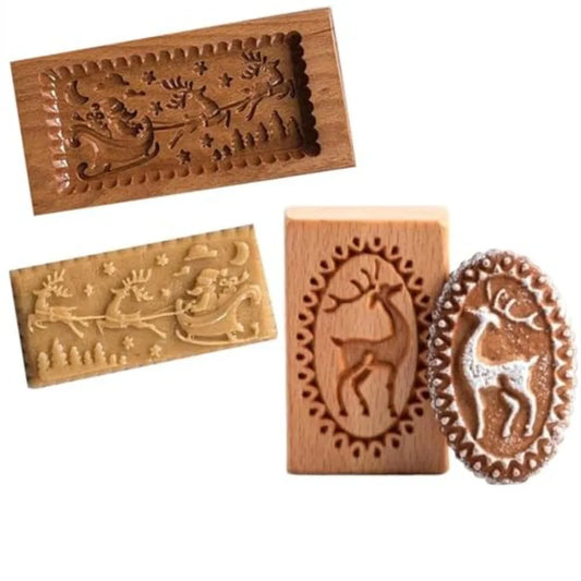 SHXI Wooden Cookie Mold Santa Claus Sled Fondant Cutter