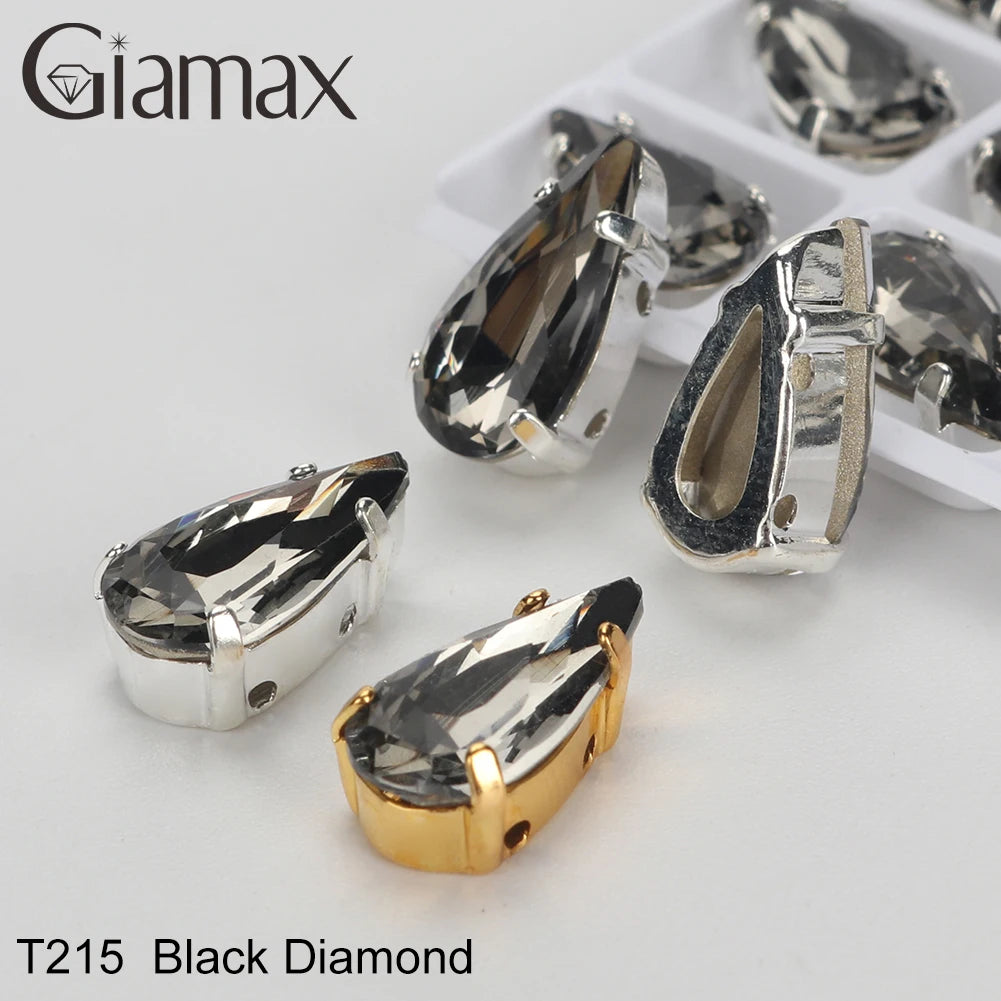 Giamax Tear Drop Glass Crystal Sewing Stone Sew on Rhinestones Gold Silver Claw Rhinestones For Garment Clothes Bags