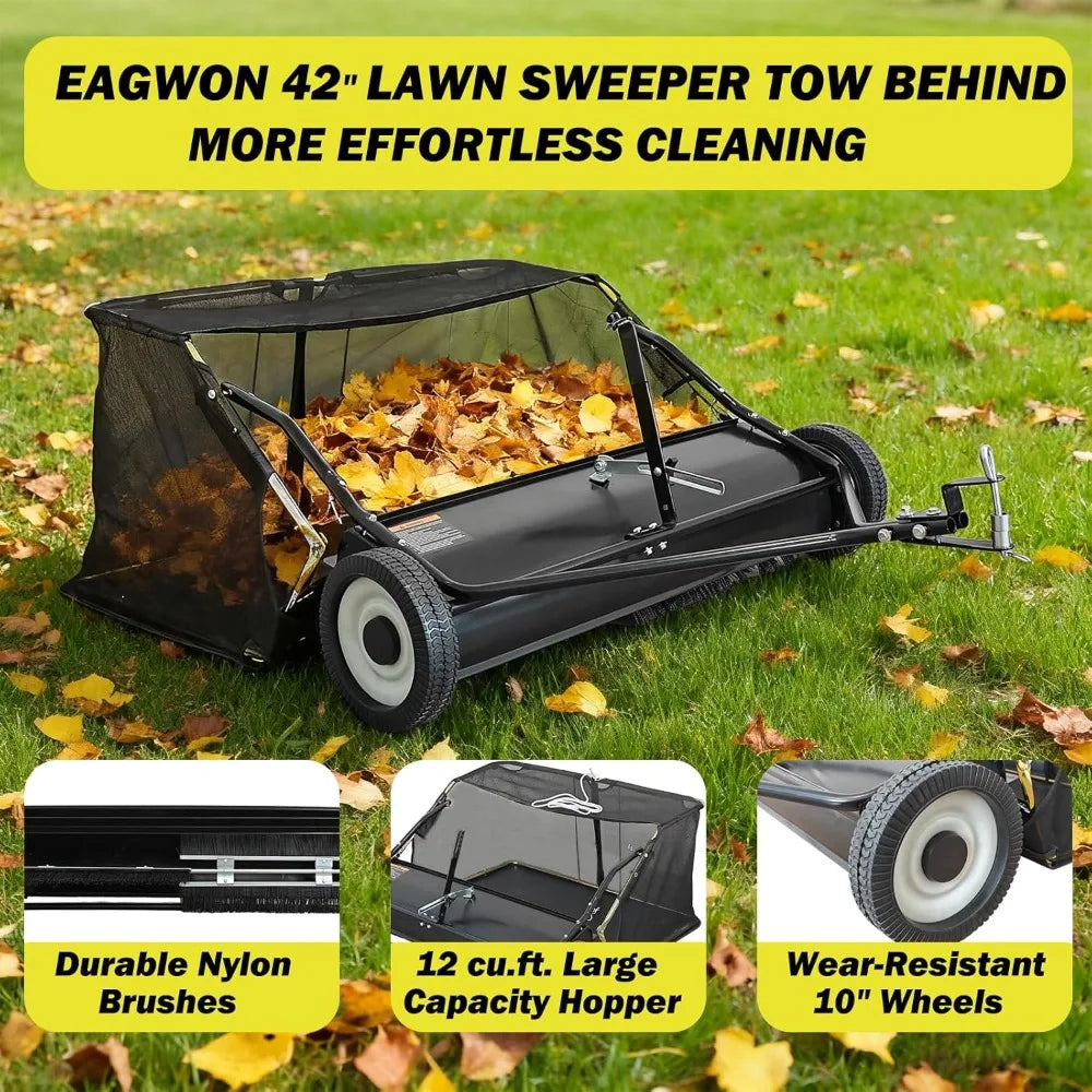 Tow Behind Lawn Sweeper With Adjustable Brush Height