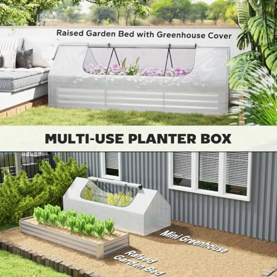 Galvanized Metal Planter Box With Mini Greenhouse Cover For Patio Balcony
