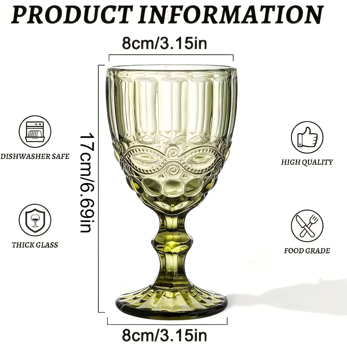 A Set of 8/4 Green Vintage Wine Glasses, 10oz Vintage Goblets, Clear Stemware, Goblets with Embossed Patterns, Stained Glassware, for Wedding Banquets, Feasts, Juice, New Year, Valentine's Day Gift Parties