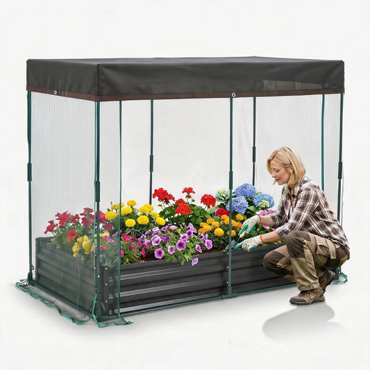 Galvanized Self Watering Raised Garden Bed With Mesh Cover