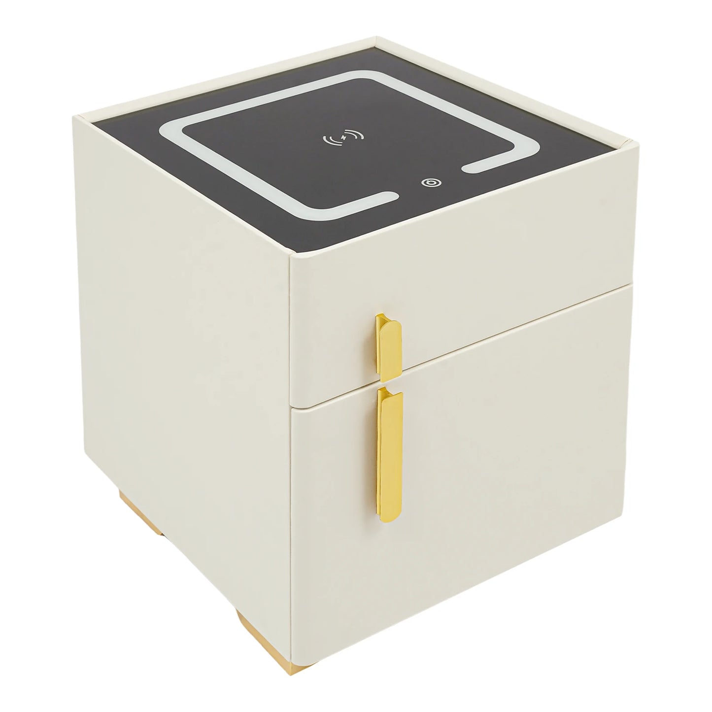 Smart Nightstand w/ Drawer & Safe Wireless Charging Nightstand Solid Wood Night Stand w/ 2 Drawers LED Bedside Tables for Bedroo