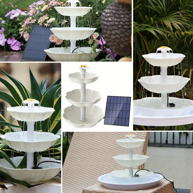 Solar Bird Bath Fountain 3 Tier DIY Detachable Pump