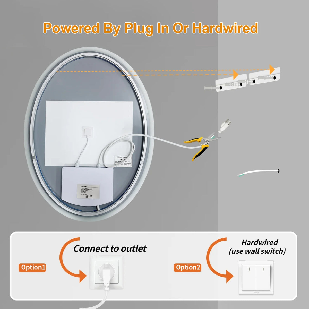 Oval LED Bathroom Mirror 70/80/90cm Tempered Glass Backlit Vanity Mirror Touch Anti-Fog Shatter-Proof Memory Dual Buttons for Shaving Making up