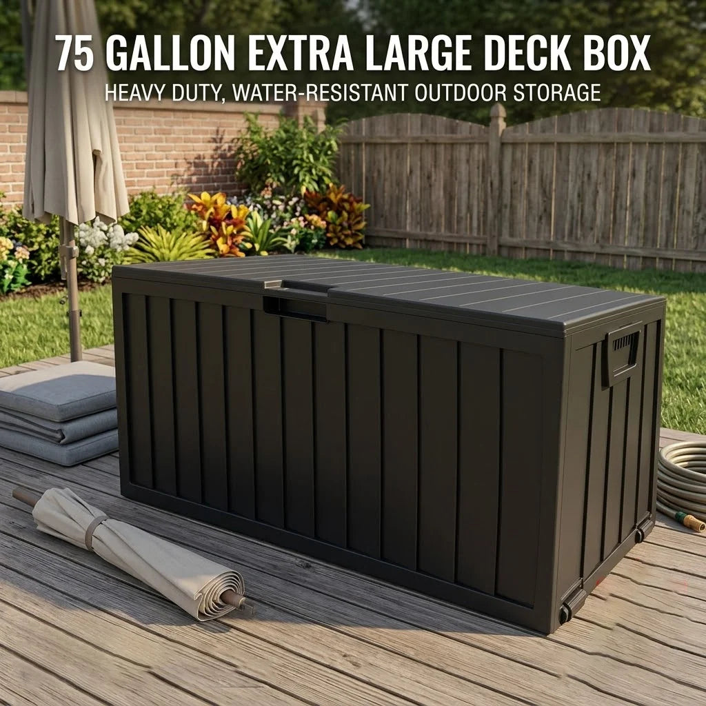 Outdoor Deck Box With Lockable Lid And Heavy Duty Hinges