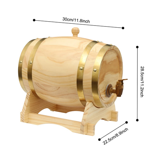 3/5L Wine Barrel with Stand, Wood Barrel with Faucet for Whiskey and Wine, Home Decor Hotel Vintage Wooden Coffee Barrel