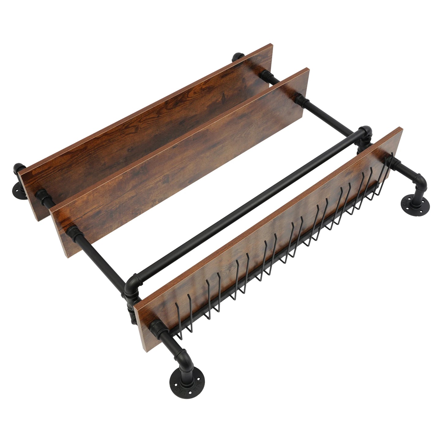 Wine Rack, Wall Mounted 3 Tier Industrial Style Wine Shelf 36 Inch 92cm, Wood and Metal for Wine Bottle Glass Storage
