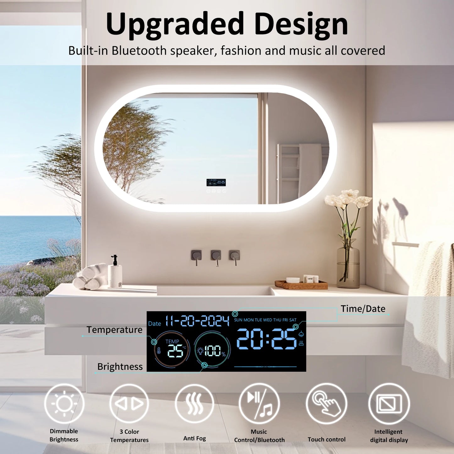 Wisfor Oval LED Bathroom Mirror with Lights Anti Fog Bluetooth