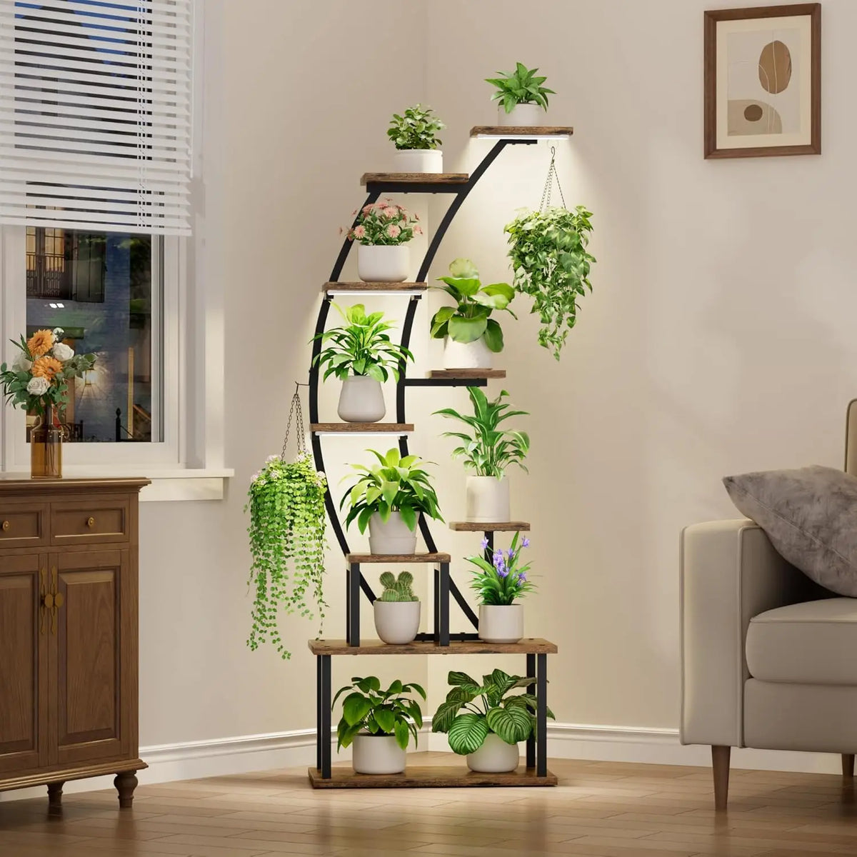 9 Tier Indoor Plant Stand With Grow Lights Metal Corner Shelf