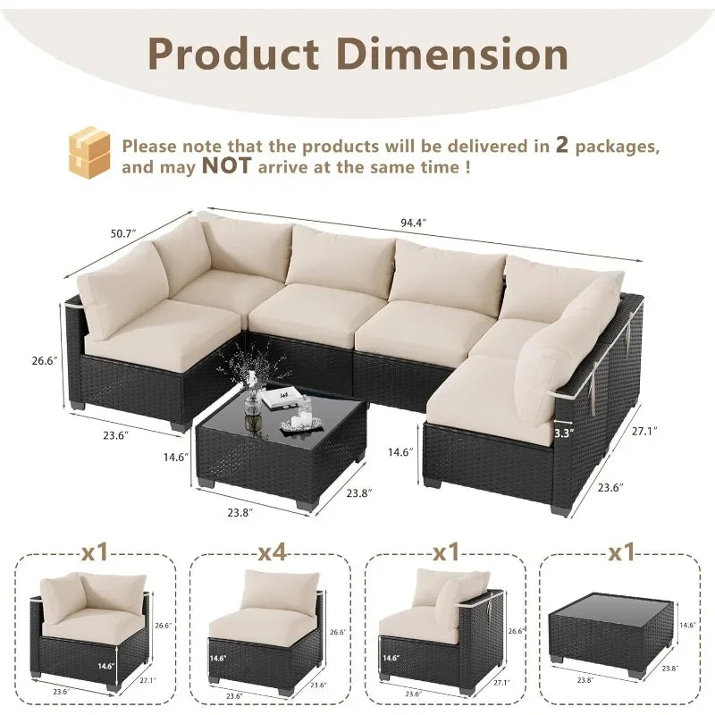 LOUVIXA 7 Piece Outdoor Patio Furniture Set, Outdoor Sectional Sofa, Wicker Rattan Patio Furniture, Patio Conversation Set