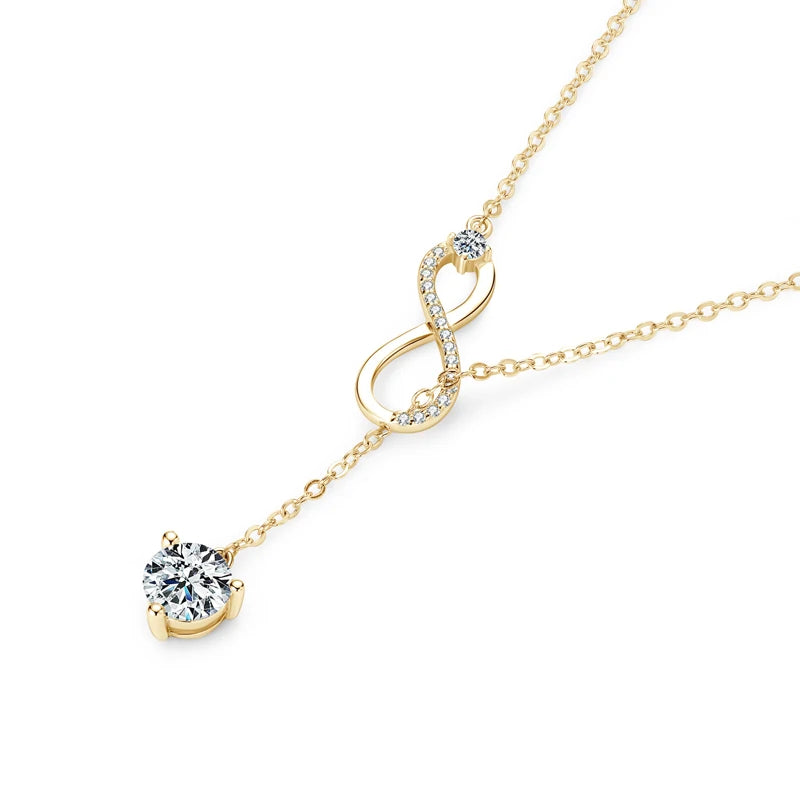 Sterling Silver Infinity Necklace 925 Moissanite Y Shape Pendant