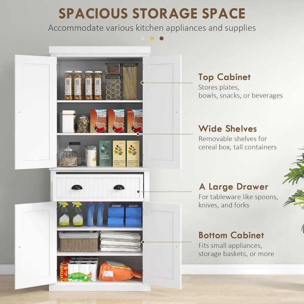 Traditional Kitchen Pantry Cabinet Freestanding Tall Storage With Four Doors