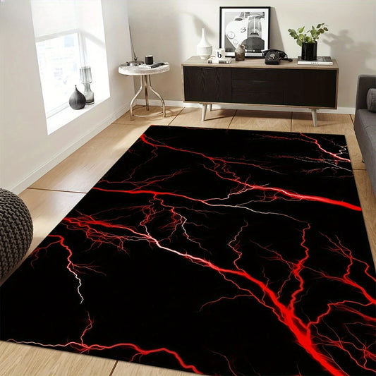 Lightning Polyester Mat Tibetan Design Non Slip Machine Washable Rug