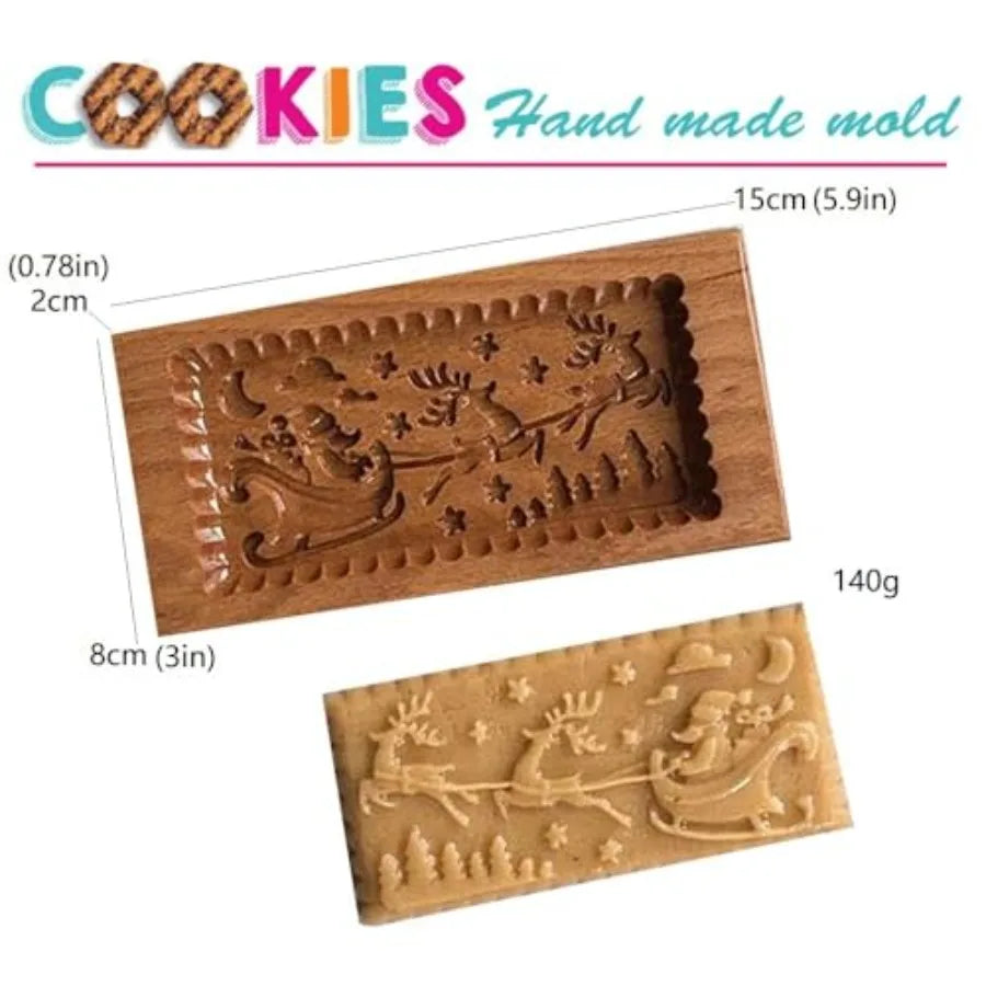 SHXI Wooden Cookie Mold Santa Claus Sled Fondant Cutter