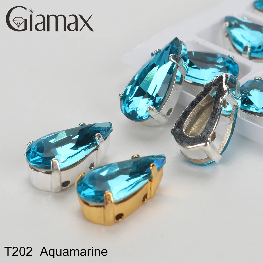 Giamax Tear Drop Glass Crystal Sewing Stone Sew on Rhinestones Gold Silver Claw Rhinestones For Garment Clothes Bags